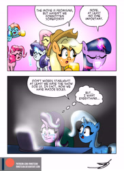 Size: 5100x7014 | Tagged: safe, artist:ringteam, character:applejack, character:fluttershy, character:pinkie pie, character:rainbow dash, character:rarity, character:starlight glimmer, character:trixie, character:twilight sparkle, absurd resolution, comic, dialogue, mane six, mouthpiece, op is a duck, patreon, patreon logo