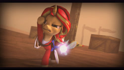 Size: 9600x5400 | Tagged: safe, artist:imafutureguitarhero, character:sunset shimmer, species:pony, species:unicorn, 3d, absurd resolution, alternate hairstyle, alternate mane style, boots, cap, chromatic aberration, clothing, costume, crate, crossover, desert, duo, fairy, film grain, flag, flagpole, gritted teeth, hat, hylian shield, leather boots, link, master sword, navi, nose wrinkle, raised hoof, sand, sandstorm, shield, shirt, shoes, signature, source filmmaker, sword, the legend of zelda, the legend of zelda: ocarina of time, tunic, wallpaper, weapon, wind, windswept hair, windswept mane, windswept tail