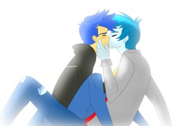 Size: 1600x1163 | Tagged: safe, artist:supermaxx92, character:flash sentry, species:human, my little pony:equestria girls, couple, gay, kissing, love, male, rocker, shipping, simple background, thunderbass, thunderflash, white background