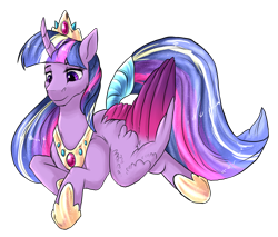 Size: 2634x2241 | Tagged: safe, artist:not-ordinary-pony, character:twilight sparkle, character:twilight sparkle (alicorn), species:alicorn, species:pony, crown, female, jewelry, mare, prone, regalia, simple background, smiling, solo, transparent background
