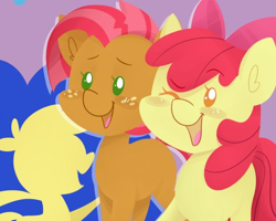 Size: 482x385 | Tagged: safe, artist:midnightpremiere, character:apple bloom, character:babs seed, species:earth pony, species:pony, adorababs, adorabloom, bow, cute, duo, female, filly, looking at you