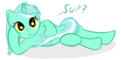 Size: 500x250 | Tagged: safe, artist:cheshiresdesires, character:lyra heartstrings, species:pony, species:unicorn, covering, female, looking at you, mare, on side, simple background, smiling, solo, transparent background