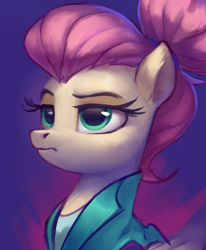 Size: 757x919 | Tagged: safe, artist:luciferamon, character:fluttershy, species:pegasus, species:pony, episode:fake it 'til you make it, alternate hairstyle, female, hair bun, looking at you, mare, severeshy, snooty, solo