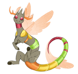 Size: 600x574 | Tagged: safe, artist:vindhov, oc, oc only, parent:discord, parent:thorax, parents:discorax, species:draconequus, antlers, changeling hybrid, draconequus oc, hybrid, interspecies offspring, magical gay spawn, offspring, simple background, solo, transparent background