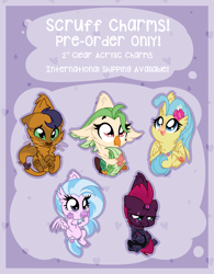 Size: 1024x1312 | Tagged: safe, artist:kellythedrawinguni, character:capper dapperpaws, character:captain celaeno, character:princess skystar, character:silverstream, character:tempest shadow, species:classical hippogriff, species:hippogriff, episode:school daze, g4, my little pony: friendship is magic, my little pony: the movie (2017), advertisement, capperbetes, celaenobetes, cute, diastreamies, skyabetes, tempestbetes