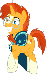 Size: 9398x14483 | Tagged: safe, artist:digimonlover101, character:sunburst, species:pony, species:unicorn, episode:the parent map, g4, absurd resolution, cape, clothing, glasses, happy, male, raised hoof, simple background, smiling, socks (coat marking), solo, stallion, transparent background, vector