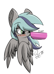 Size: 380x526 | Tagged: safe, artist:aurorafang, oc, oc:aurorafang, oc:cherishquill, species:pegasus, species:pony, blushing, boop, female, filly, mute, simple background