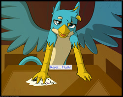 Size: 2350x1850 | Tagged: safe, artist:flash_draw, character:gallus, character:sandbar, species:griffon, comic:boring days, ship:gallbar, card, comic, dialogue, explicit series, gaming, gay, male, offscreen character, open mouth, shipping, sitting, spread wings, wings