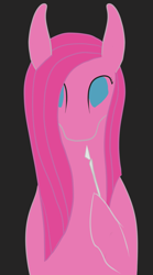Size: 1000x1800 | Tagged: dead source, safe, artist:celestiawept, character:pinkamena diane pie, character:pinkie pie, species:earth pony, species:pony, bust, female, flat colors, hoof hold, looking at you, minimalist, no catchlights, no pupils, portrait, scalpel, simple background, solo