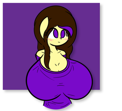 Size: 5373x4892 | Tagged: safe, artist:binary6, oc, oc only, oc:kimoshy, species:anthro, absurd resolution, big breasts, blushing, breasts, clothing, female, freckles, huge breasts, shirt, solo