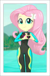 Size: 625x960 | Tagged: safe, artist:charliexe, edit, character:fluttershy, equestria girls:forgotten friendship, g4, my little pony: equestria girls, my little pony:equestria girls, adorasexy, cute, edited edit, female, heart hands, looking at you, sexy, show accurate, shyabetes, solo, wetsuit