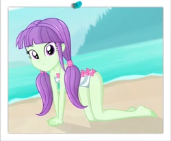 Size: 529x437 | Tagged: safe, artist:charliexe, edit, character:starlight, g4, my little pony: equestria girls, my little pony:equestria girls, all fours, barefoot, clothing, feet, female, pigtails, show accurate, solo, starlight, swimsuit