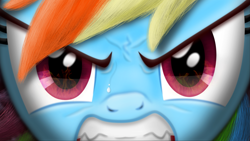 Size: 3533x1987 | Tagged: safe, artist:blackgryph0n, character:rainbow dash, species:pony, angry, cover art, do i look angry, female, fighting back, fire, glare, mare, reflection, solo, teeth, vein bulge