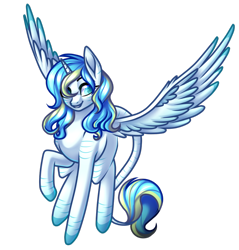 Size: 1024x1069 | Tagged: safe, artist:amazing-artsong, artist:micky-ann, artist:theanthropony, oc, oc only, species:alicorn, species:pony, alicorn oc, blue eyes, blue mane, collaboration, simple background, smiling, solo, transparent background, white coat