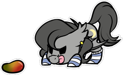 Size: 1774x1085 | Tagged: safe, artist:kellythedrawinguni, oc, oc only, oc:crescent, species:bat pony, species:pony, :t, bat pony oc, blep, chibi, clothing, crouching, cute, ear piercing, ear tufts, earring, eyes on the prize, face down ass up, fangs, female, floppy ears, food, glare, imminent pounce, jewelry, looking at something, mango, mare, ocbetes, piercing, pounce, simple background, smiling, smirk, socks, solo, striped socks, tongue out, transparent background, weapons-grade cute