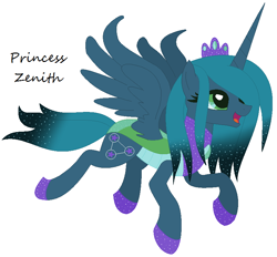 Size: 800x742 | Tagged: safe, artist:razorbladetheunicron, base used, oc, oc only, oc:princess zenith, parent:pharynx, parent:princess luna, parents:lunarynx, species:alicorn, species:changeling, species:changepony, species:pony, species:reformed changeling, lateverse, crown, female, gradient hair, hybrid, interspecies offspring, jewelry, magical lesbian spawn, next generation, offspring, princess, regalia, simple background, solo, white background