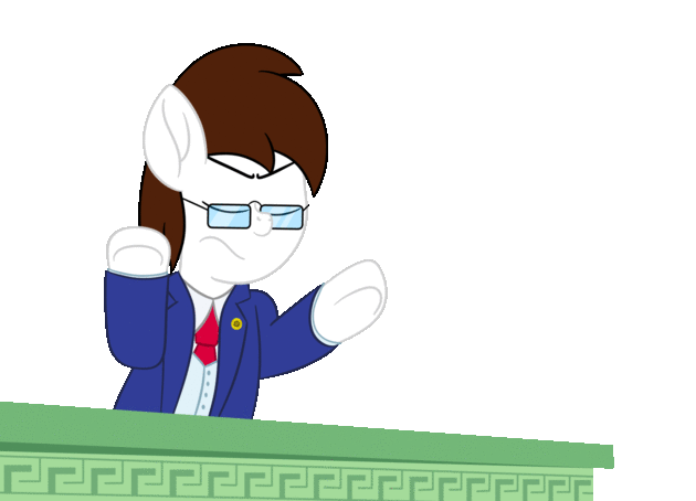 Size: 630x454 | Tagged: safe, artist:aarondrawsarts, oc, oc:brain teaser, species:pony, ace attorney, animated, clothing, gif, glasses, lawyer, objection, pointing, shout, simple background, slamming desk, suit, suit and tie, transparent background