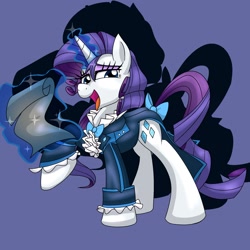 Size: 2300x2300 | Tagged: safe, artist:geraritydevillefort, character:rarity, species:pony, species:unicorn, clothing, female, glowing horn, magic, open mouth, rarifort, solo, telekinesis, the count of monte cristo, the count of monte rainbow, villefort
