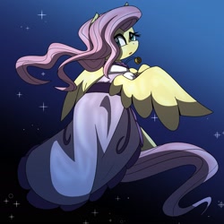 Size: 2300x2300 | Tagged: safe, artist:geraritydevillefort, character:fluttershy, species:pegasus, species:pony, clothing, dress, female, looking at you, looking back, looking back at you, mare, shycedes, solo, the count of monte cristo, the count of monte rainbow