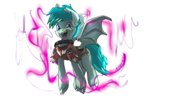 Size: 1920x1080 | Tagged: safe, artist:noben, oc, oc only, oc:radbat, species:bat pony, armor, fangs, looking at you, magic, male, simple background, solo, transparent background