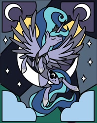 Size: 946x1200 | Tagged: safe, artist:the-paper-pony, character:princess luna, species:alicorn, species:pony, beautiful, female, mare, meta, moon, solo, spread wings, stained glass, stained glass designs, stars, twitter, wings