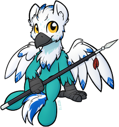 Size: 2399x2554 | Tagged: safe, artist:moemneop, oc, oc:sea foam (donkeyh), species:classical hippogriff, species:hippogriff, high res, male, simple background, solo, spear, transparent background, weapon