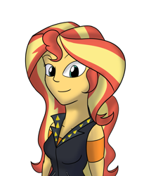 Size: 1717x2000 | Tagged: safe, artist:diaperednight, character:sunset shimmer, g4, my little pony: equestria girls, my little pony:equestria girls, clothing, female, jacket, simple background, smiling, solo, white background