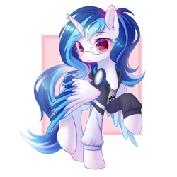 Size: 2000x2000 | Tagged: safe, artist:leafywind, oc, oc only, species:alicorn, species:pony, alicorn oc, clothing, female, glasses, headphones, jacket, looking at you, mare, shirt, solo, starry eyes, stars, wingding eyes