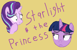 Size: 1040x677 | Tagged: source needed, safe, artist:logan jones, character:starlight glimmer, character:twilight sparkle, female, simple background, simpsons did it, steamed hams, the simpsons, title card, yellow background