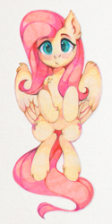 Size: 642x1280 | Tagged: safe, artist:lispp, character:fluttershy, species:pegasus, species:pony, blushing, both cutie marks, female, looking at you, mare, simple background, solo, traditional art, white background
