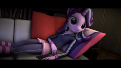 Size: 1280x720 | Tagged: safe, artist:imafutureguitarhero, character:starlight glimmer, species:anthro, species:pony, species:unguligrade anthro, species:unicorn, 3d, adidas, clothing, ear piercing, earring, female, food, hand on belly, hoodie, i'm at soup, iphone, jacket, jewelry, lamp, mare, phone, piercing, ring, shirt, soup, source filmmaker, thumbnail, tracksuit, youtube link