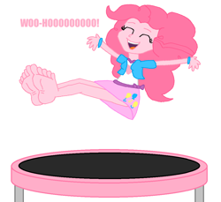Size: 1058x970 | Tagged: safe, artist:logan jones, character:pinkie pie, my little pony:equestria girls, barefoot, cute, feet, female, fun, jumping, soles, solo, toes, trampoline