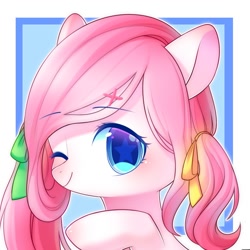 Size: 1500x1500 | Tagged: safe, artist:leafywind, oc, oc only, oc:fall sakura, species:pony, blushing, bust, cute, female, looking at you, mare, one eye closed, portrait, smiling, solo, stars, wink