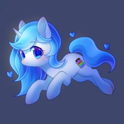 Size: 2000x2000 | Tagged: safe, artist:leafywind, oc, oc only, species:pony, species:unicorn, blue background, blushing, cute, female, heart, looking at you, mare, simple background, smiling, solo, stars