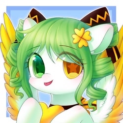 Size: 1500x1500 | Tagged: safe, artist:leafywind, oc, species:pegasus, species:pony, blushing, bow, bust, choker, cute, female, hair bow, heterochromia, looking at you, mare, portrait, solo, starry eyes, tongue out, wingding eyes