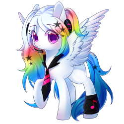 Size: 2000x2000 | Tagged: safe, artist:leafywind, oc, oc only, species:pegasus, species:pony, clothing, commission, eye clipping through hair, female, looking at you, mare, necktie, rainbow hair, simple background, solo, starry eyes, transparent background, wingding eyes, wristband