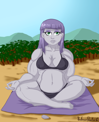 Size: 800x983 | Tagged: safe, artist:professordoctorc, character:boulder, character:maud pie, my little pony:equestria girls, bbw, belly button, bikini, clothing, fat, female, lotus position, maud pump, meditation, muscles, solo, strong fat, swimsuit, yoga