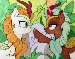 Size: 1280x1006 | Tagged: safe, artist:lispp, character:autumn blaze, character:cinder glow, character:summer flare, species:kirin, episode:sounds of silence, g4, my little pony: friendship is magic, boop, duo, female