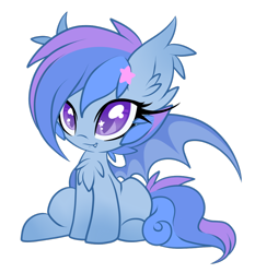 Size: 1024x1097 | Tagged: safe, artist:starlightlore, oc, oc only, oc:astra, oc:astral flare, species:bat pony, species:pony, bat pony oc, cute, cute little fangs, fangs, female, filly, ocbetes, simple background, solo, starry eyes, transparent background, wingding eyes