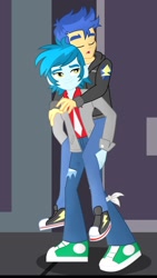 Size: 1024x1820 | Tagged: safe, artist:supermaxx92, character:flash sentry, species:human, my little pony:equestria girls, carrying, converse, gay, humanized, lifting, male, piggyback ride, rocker, shipping, shoes, thunderbass, thunderflash