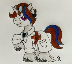 Size: 1024x910 | Tagged: safe, artist:dawn-designs-art, oc, oc:dr. haus, species:pony, species:unicorn, alcohol, ponies of the vineyard, solo, traditional art, whiskey