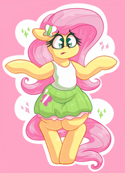 Size: 1968x2718 | Tagged: safe, artist:graphene, character:fluttershy, species:pegasus, species:pony, abstract background, balancing, bipedal, clothing, cute, equestria girls outfit, female, mare, skirt, solo, standing