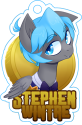 Size: 2947x4502 | Tagged: safe, artist:zombie, oc, oc only, oc:stephen wintre, species:pegasus, species:pony, badge, clothing, commission, looking at you, male, reference, simple background, smiling, solo, stallion, transparent background, ych result