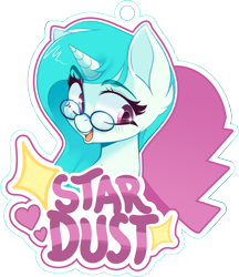 Size: 3676x4245 | Tagged: safe, artist:zombie, oc, oc only, oc:star dust, species:pony, species:unicorn, badge, commission, female, glasses, heart, mare, open mouth, reference sheet, simple background, solo, transparent background, ych result