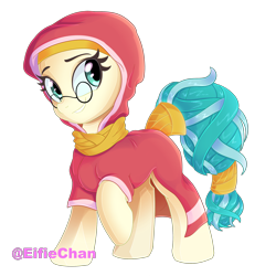 Size: 2500x2500 | Tagged: safe, artist:eifiechan, character:desert flower, species:earth pony, species:pony, background pony, beautiful, clothing, commission, female, glasses, hijab, mare, meganekko, raised hoof, simple background, smiling, solo, somnambula resident, transparent background