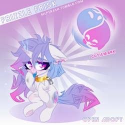 Size: 1500x1500 | Tagged: safe, artist:zombie, oc, oc only, oc:frizzle frisk, species:pony, species:unicorn, adoptable, auction, chains, choker, commission, female, looking at you, mare, solo, tongue out