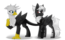 Size: 1800x1116 | Tagged: safe, artist:cloud-fly, oc, oc only, species:griffon, species:pegasus, species:pony, male, scar, simple background, stallion, white background