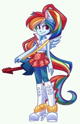 Size: 564x869 | Tagged: safe, artist:looji, character:rainbow dash, equestria girls:rainbow rocks, g4, my little pony: equestria girls, my little pony:equestria girls, eared humanization, electric guitar, equestria girls outfit, female, guitar, ponytail, rainbow rocks outfit, simple background, solo, winged humanization, wings