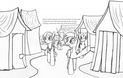 Size: 1787x1135 | Tagged: safe, artist:dsb71013, character:anchors away, oc, oc:misty monsoon, oc:static signal, g3, comic, g3 to g4, generation leap, lineart, monochrome