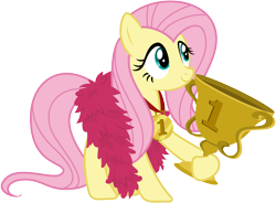 Size: 8161x6000 | Tagged: safe, artist:pirill, character:fluttershy, species:pony, episode:best gift ever, g4, my little pony: friendship is magic, .ai available, 1st place, absurd resolution, best pony, cute, feather boa, female, medal, show accurate, shyabetes, simple background, smiling, solo, transparent background, trophy, vector